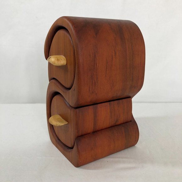 Hand Made Solid Wood Trinket Jewelry Box Artisan Signed Hardwood Puzzle Drawers - Picture 3 of 9
